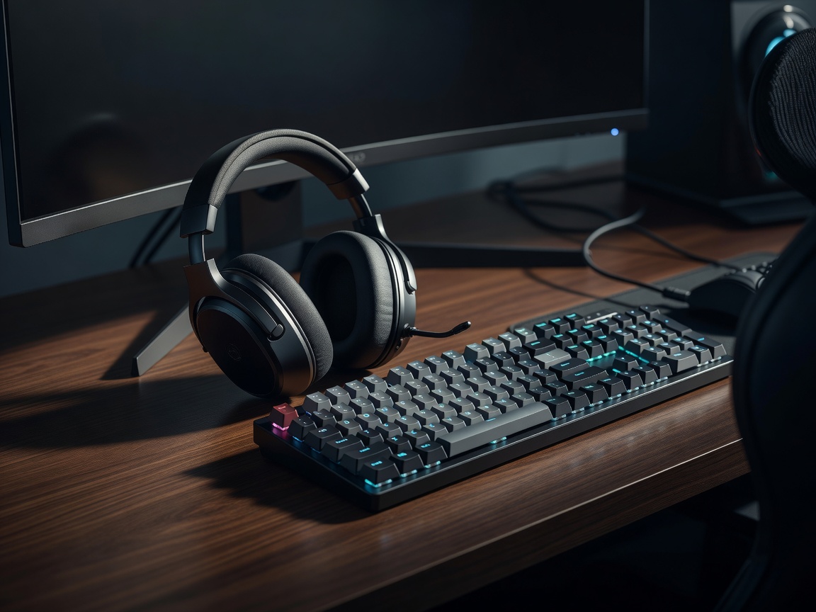 Gaming Setup Headset and Mechanical Keyboard